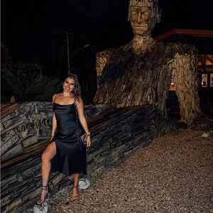 Black ZARA Satin Slit Dress